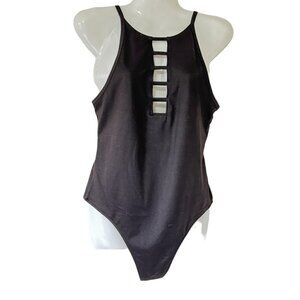 Victoria Sport Bodysuit Black Thong High Neck and Cutouts Front and Back  Size S